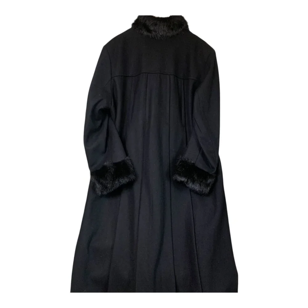 VTG Jonathan Michael Women's Black Wool Blend Long Coat Faux Fur Trim‎ Size 18W - Picture 5 of 15